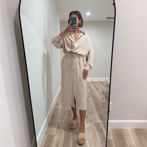 Max Studio Beige Long Sleeve Dress
